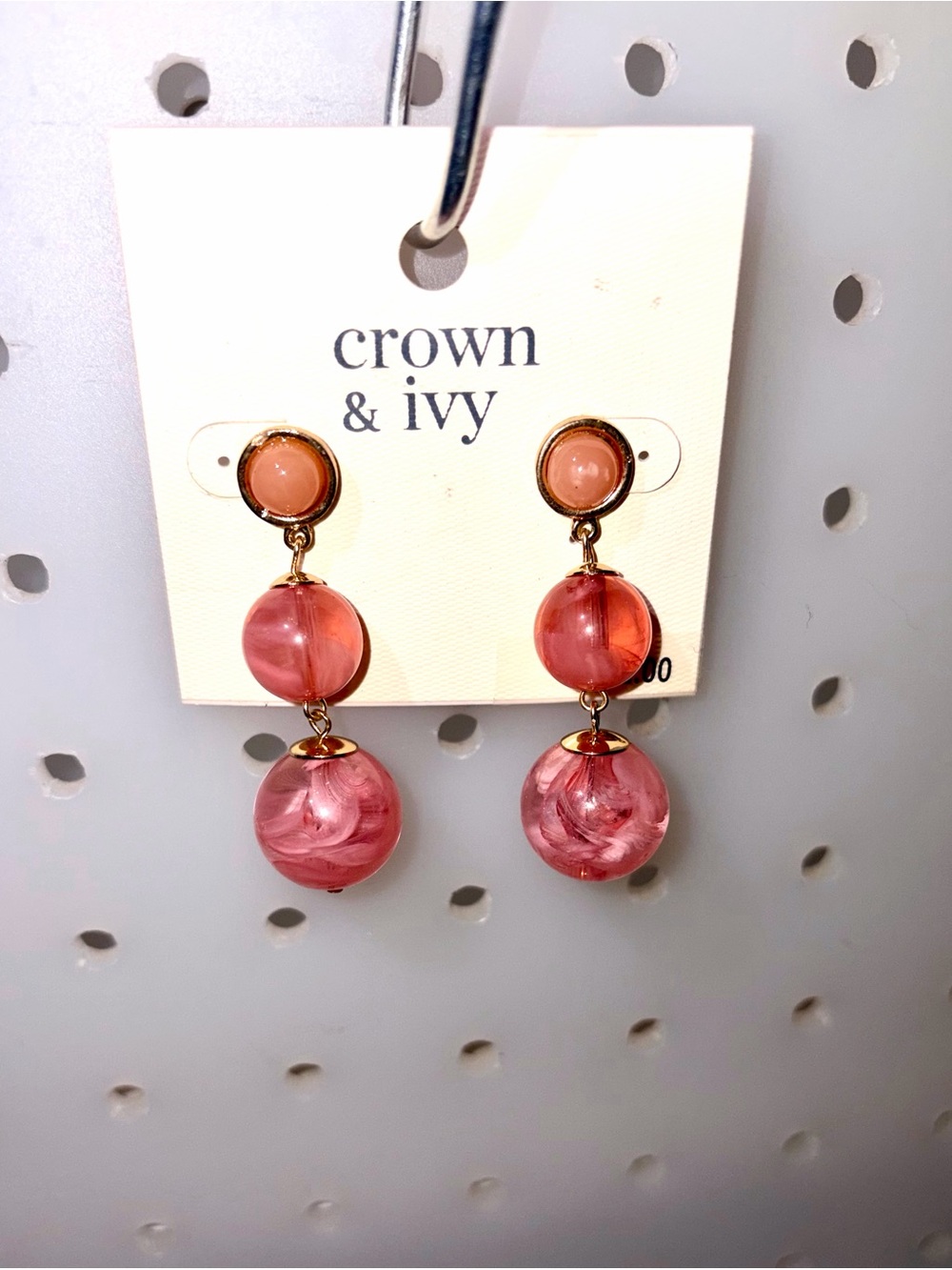 crown & ivy Rose-Pink Triple Drop Bead Earrings